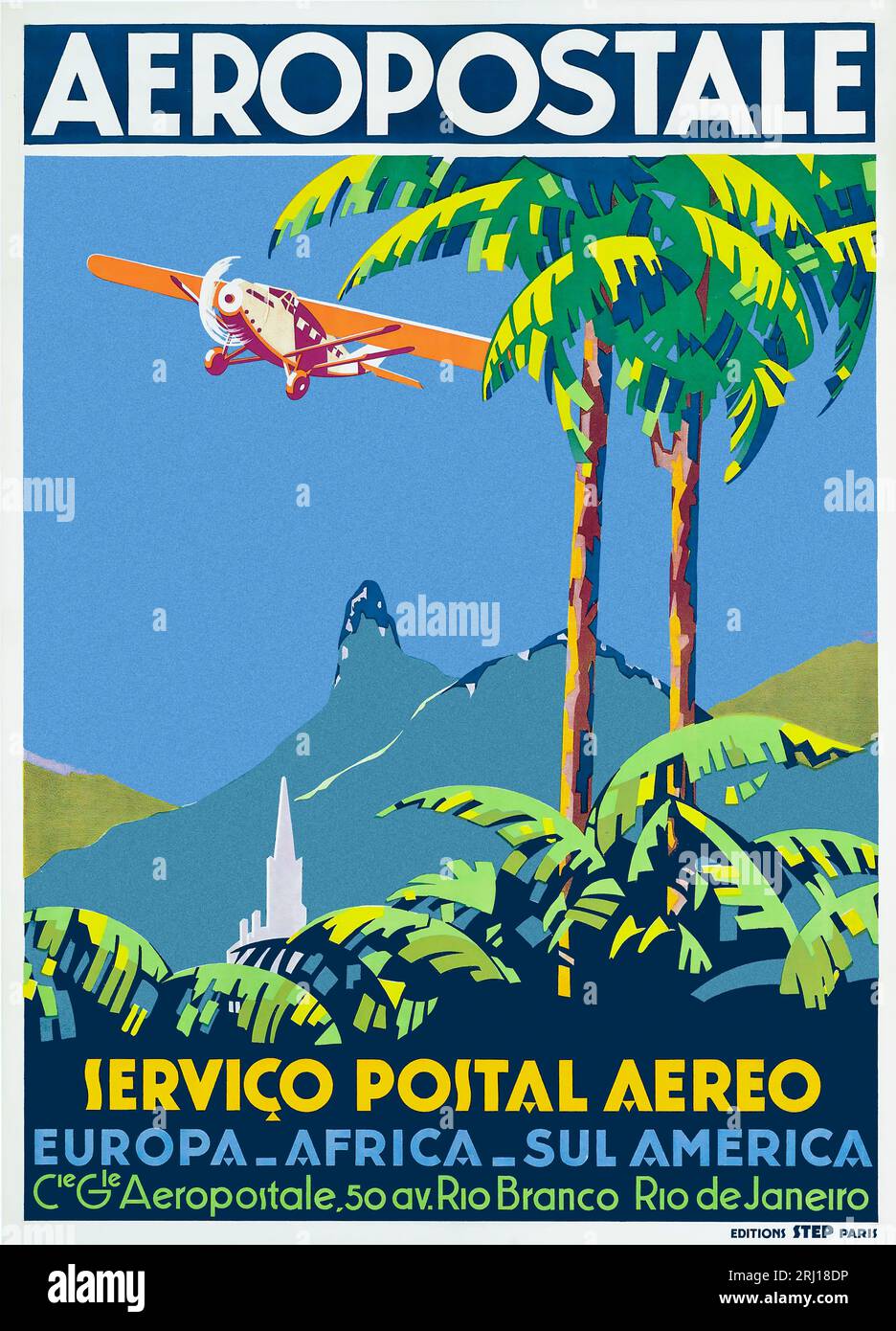 Vintage Aeropostale Air Mail affiche du service postal pour l'Europe, l'Afrique et l'Amérique du Sud Banque D'Images