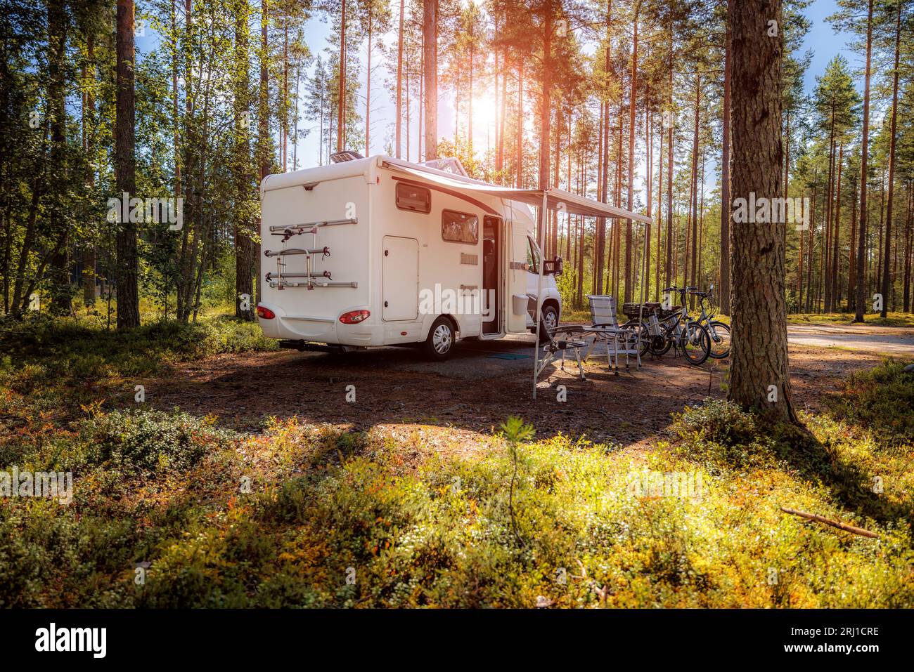 Vacances famille billet RV, vacances voyage en camping-car, caravane location de vacances. Banque D'Images
