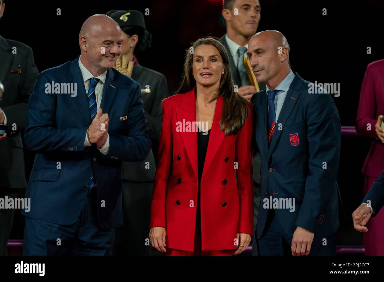 Sydney, Australie. 20 août 2023. Sydney, Australie, 20 août 2023 : le président de la FIFA, Gianni Infantino, la reine Letizia d'Espagne et le président de la RFEF Luis Rubiales lors de la finale de la coupe du monde féminine de la FIFA 2023 entre l'Espagne et l'Angleterre au Stadium Australia à Sydney, Australie. (NOE lamas/SPP) crédit : SPP Sport Press photo. /Alamy Live News Banque D'Images