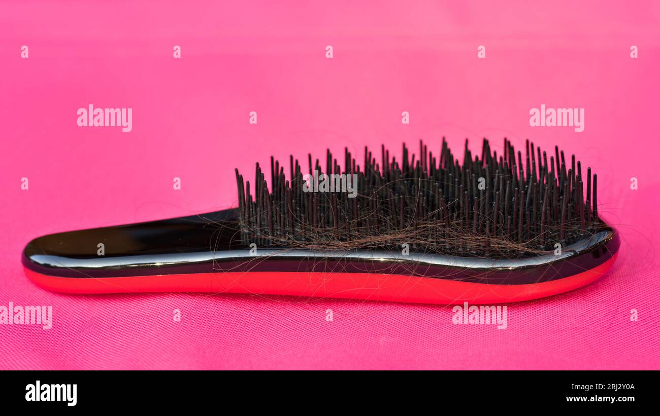Brosse à cheveux pleine de cheveux. Perte de cheveux. Problème de santé médicale. Alopécie areata. Banque D'Images