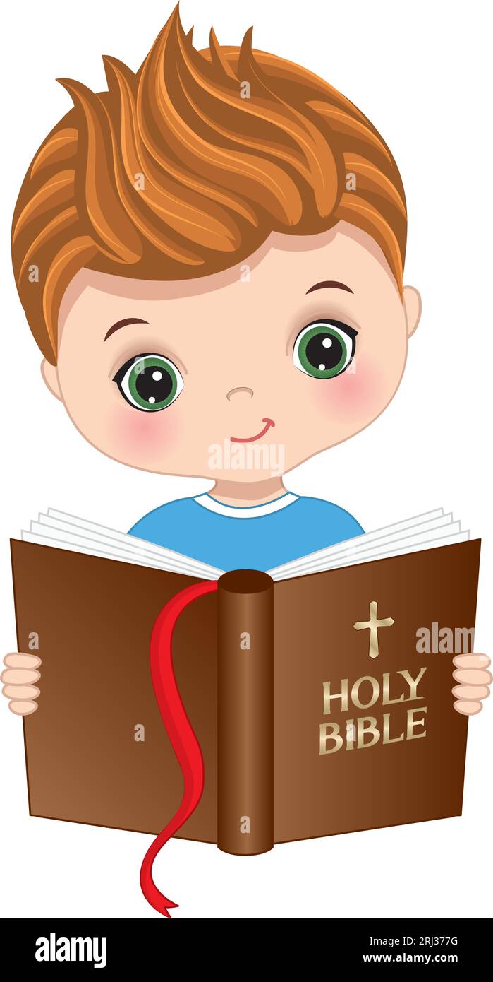 Vector Cute Little Boy tenant Sainte Bible Illustration de Vecteur