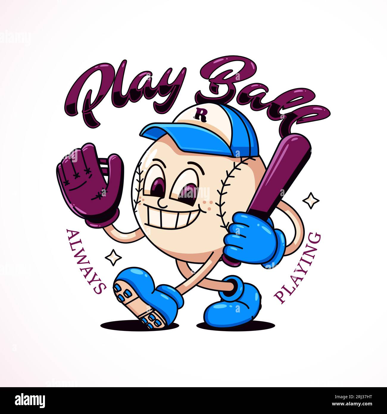 Play ball, une illustration de dessin animé d'une mascotte de baseball. Parfait pour les logos, t-shirts, autocollants et affiches Illustration de Vecteur