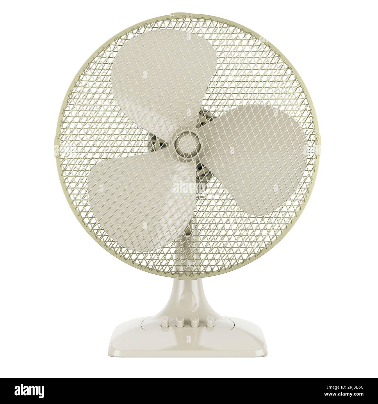 Ventilateur de table blanc, vue de face. Rendu 3D isolé sur fond blanc Banque D'Images