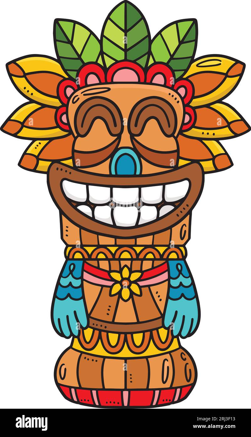 Tiki Totem Pole Cartoon Coloried Clipart Illustration de Vecteur
