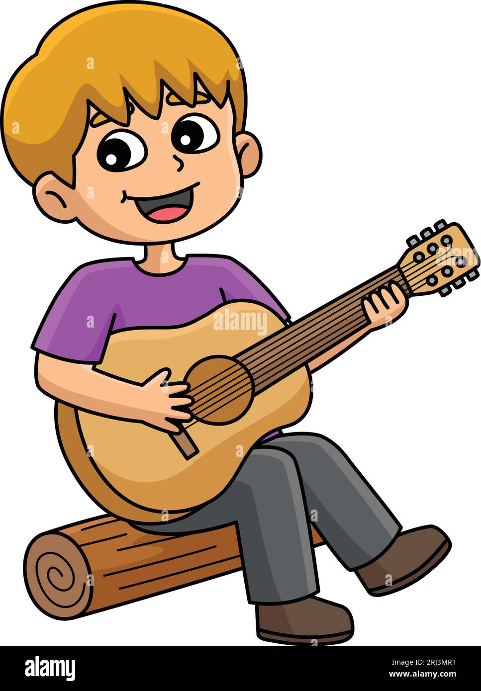 Garçon jouant Guitar Cartoon Colored Clipart Illustration de Vecteur