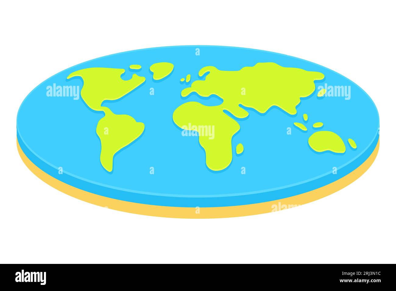 Illustration de concept de terre plate dans le style de bande dessinée simple. Modèle cosmologique ancien et théorie moderne du complot pseudo-scientifique. Clip vectoriel isolé A. Illustration de Vecteur