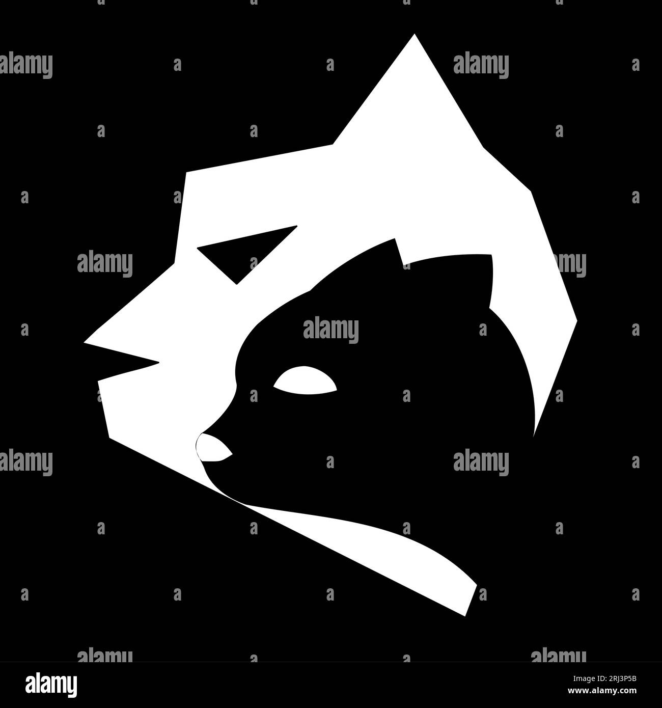 Emblème sur fond noir avec une tête de chat blanche au milieu de laquelle se trouve une tête de chat noire Illustration de Vecteur