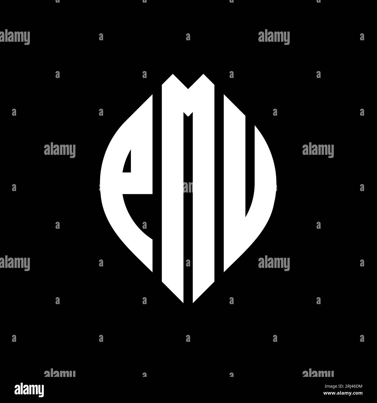 Logo de lettre circulaire PMU avec forme de cercle et d'ellipse. Lettres elliptiques PMU avec style typographique. Les trois initiales forment un logo circulaire. PMU ci Illustration de Vecteur