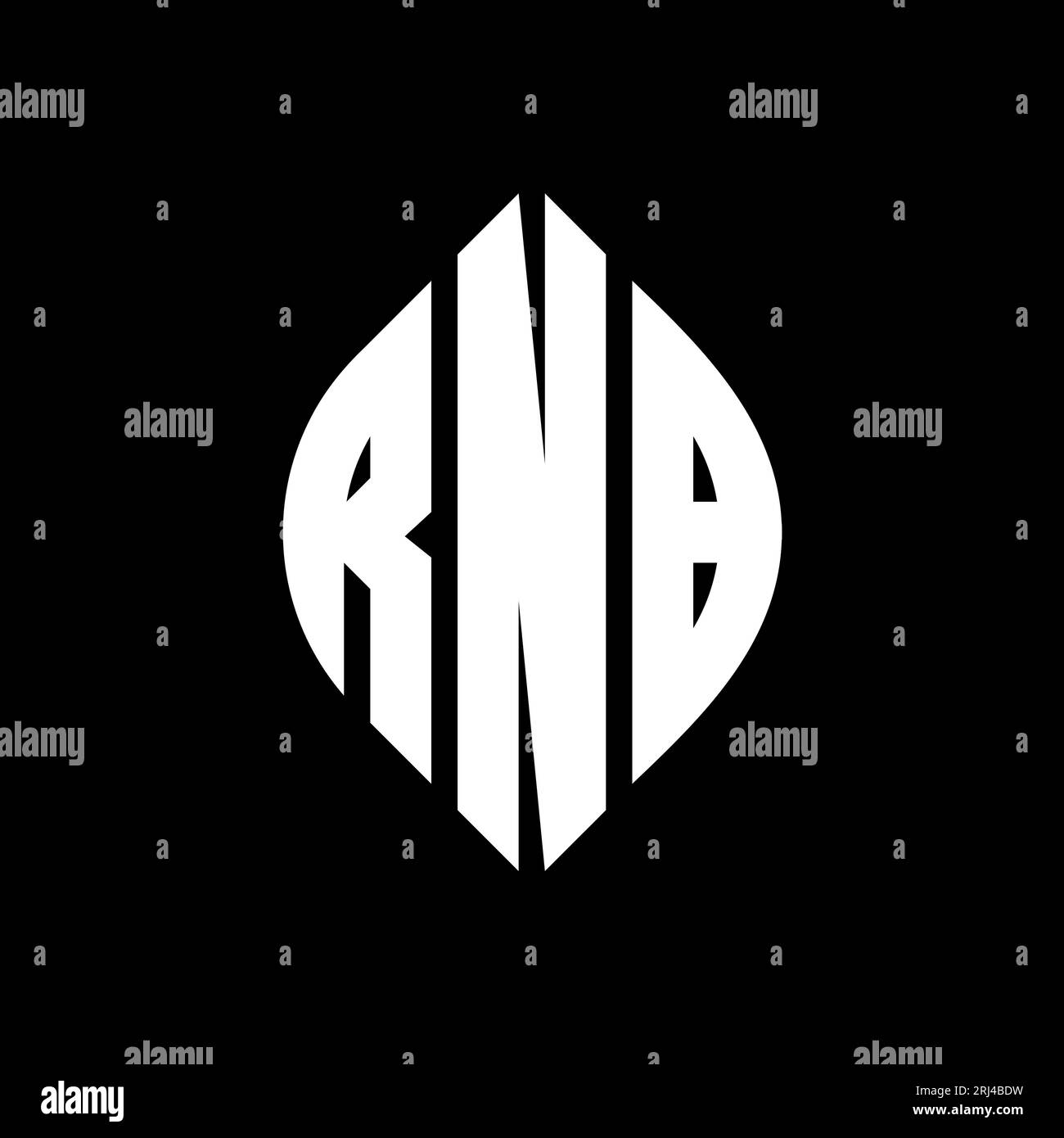 Logo de lettre cercle RNB avec forme de cercle et d'ellipse. Lettres elliptiques RNB avec style typographique. Les trois initiales forment un logo circulaire. RNB ci Illustration de Vecteur