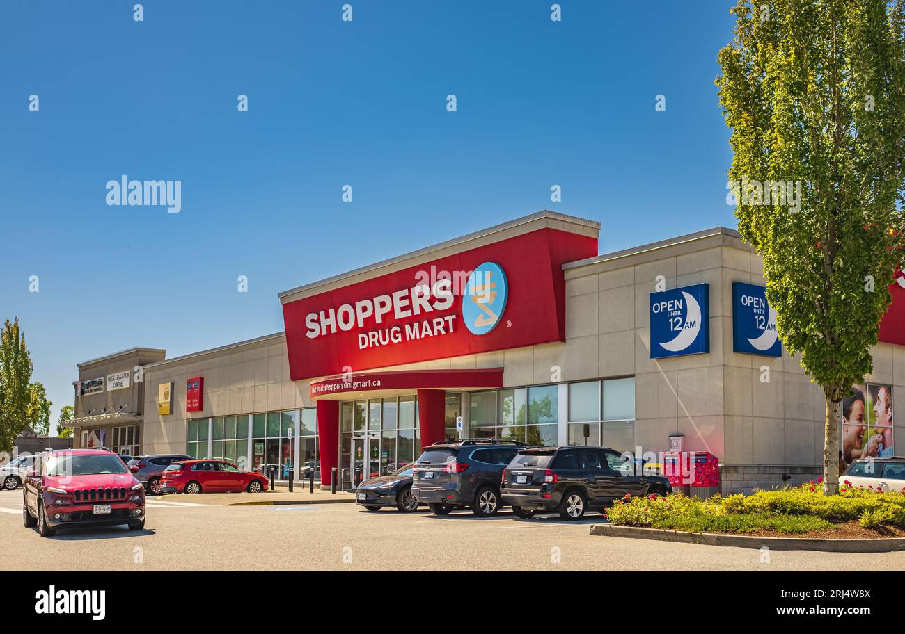 Photo d'une enseigne de magasin Shoppers Drug Mart, Shoppers Drug Mart est une chaîne canadienne de pharmacies de détail. Banque D'Images