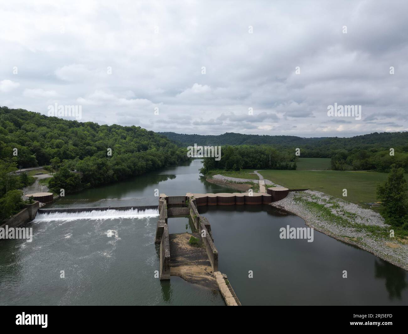 Une vue aérienne du fort Boonesborough sur les rives de la rivière Kentucky Banque D'Images