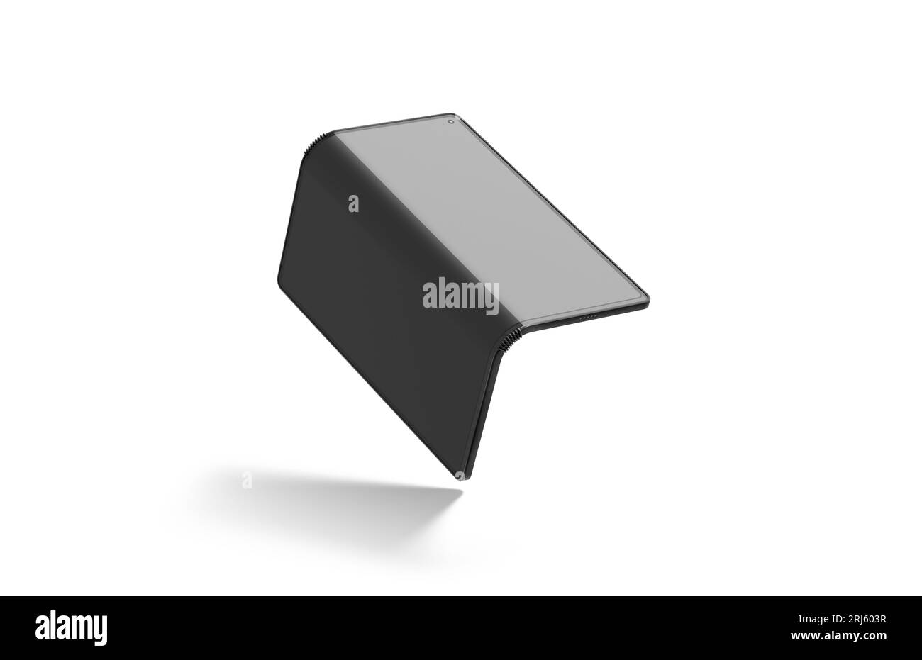 Maquette pliée à moitié d'affichage de téléphone de livre noir et blanc, isolée Banque D'Images