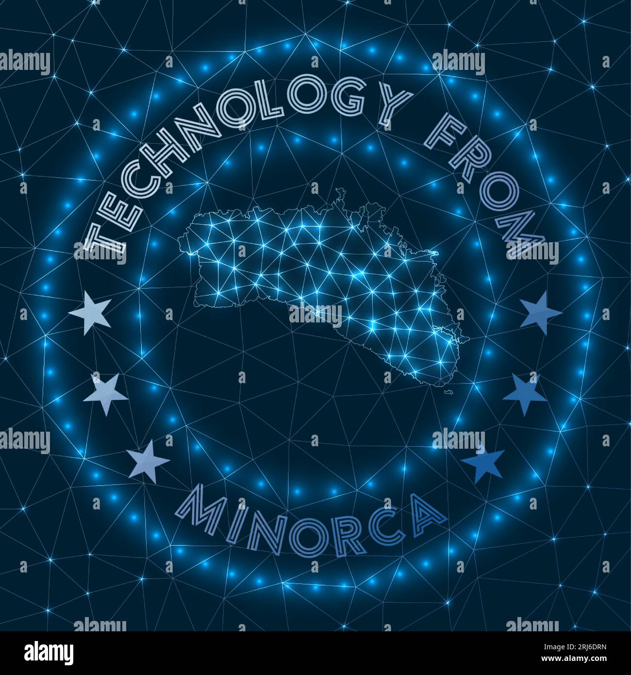 Badge géométrique futuriste de l'île. Concept technologique. Logo rond de Minorque. Illustration vectorielle. Illustration de Vecteur