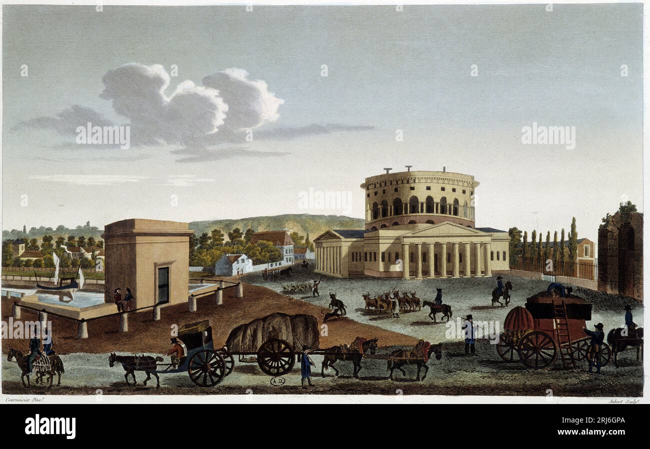 Vue de la barrière de la Villette et du regard du canal de l'OURCQ - dans 'Paris par Courvoisier', 1827 Banque D'Images