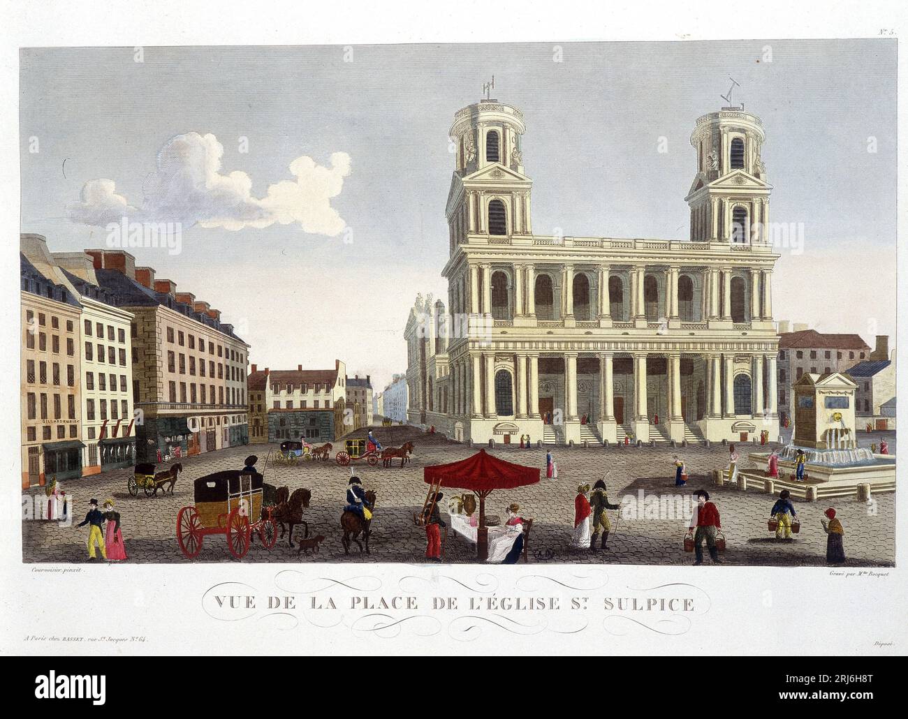 Vue de la Place de l'Eglise St Sulpice - dans 'Vues de Paris' par Courvoisier, 1827 Banque D'Images