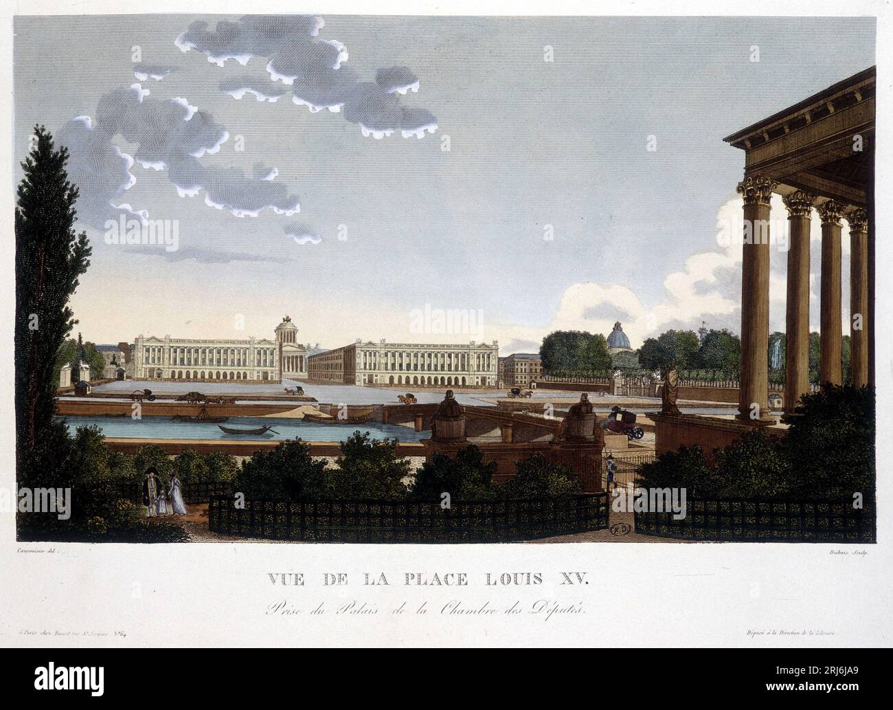 Vue de la place Louis XV - Paris par Courvoisier, 1827 Banque D'Images
