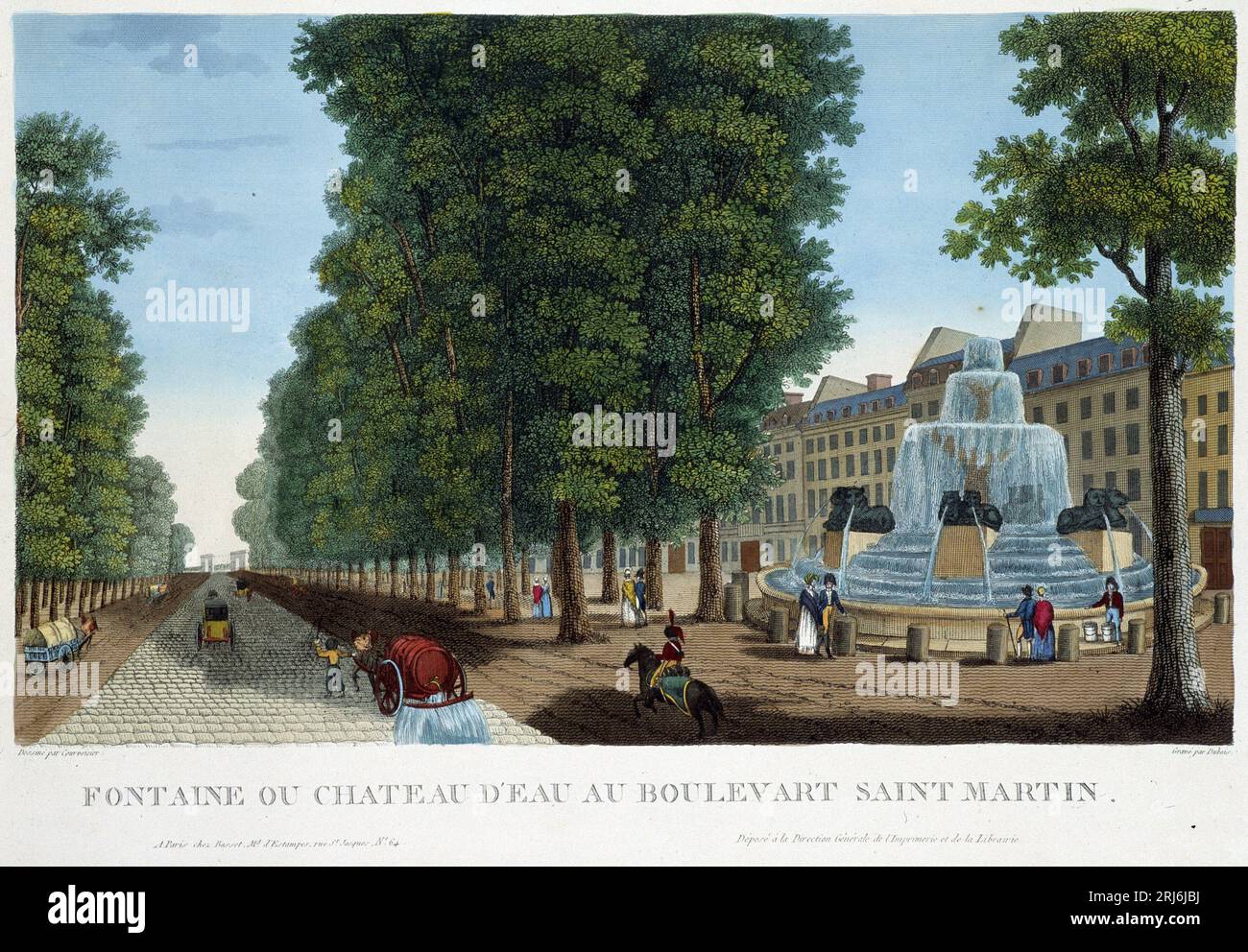 Fontaine ou chateau d'eau du Bd St Martin - dans 'Vues de Paris' par Courvoisier, 1827 Banque D'Images