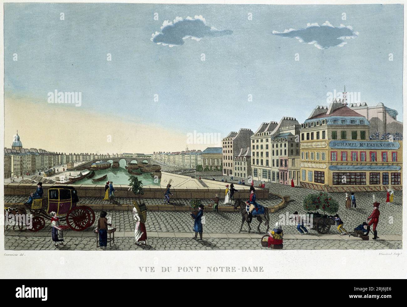 Vue du pont Notre-Dame - dans 'Vues de Paris' par Courvoisier, 1827 Banque D'Images