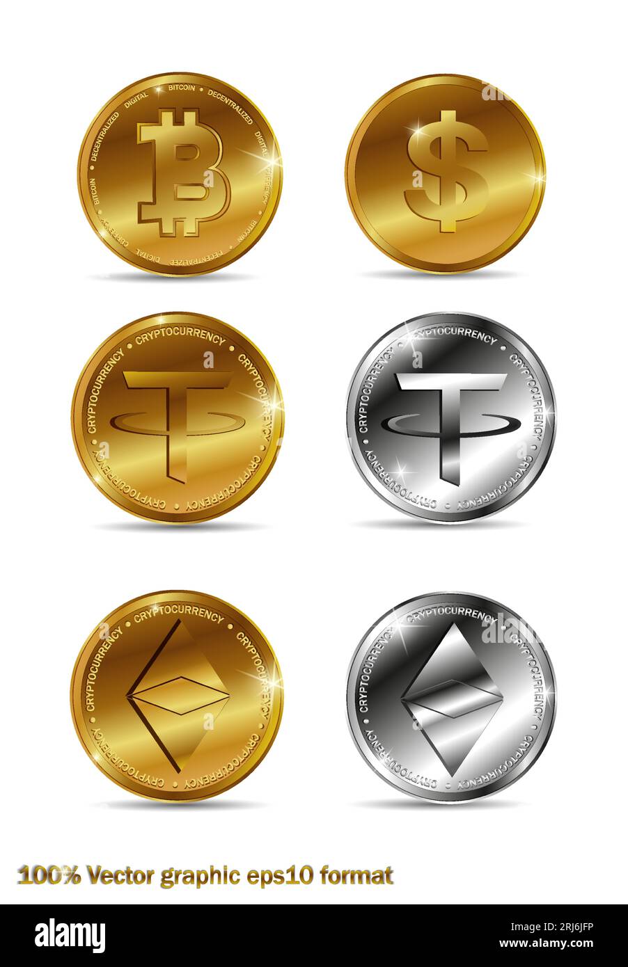 Ensemble de pièces de logo de crypto-monnaie bitcoin, btc, Ethereum,  Tether, usdt. Symbole de blockchain de devise crypto isolé sur fond blanc.  Réaliste Image Vectorielle Stock - Alamy