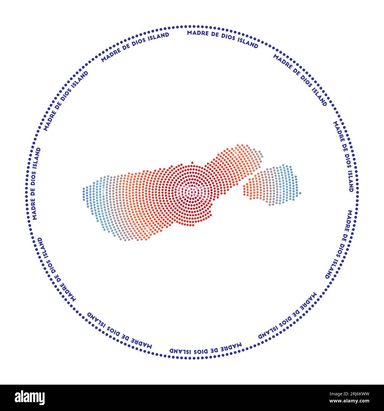 Logo rond Madre de Dios Island. Forme de style numérique de Madre de Dios Island en cercle pointillé avec le nom de l'île. Icône technique avec des points dégradés. Awesom Illustration de Vecteur