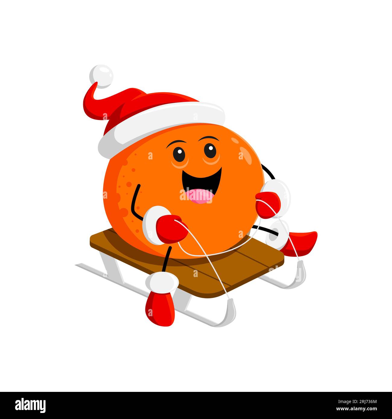 Dessin animé joyeux personnage de fruits orange de Noël traîne joyeusement à travers un pays des merveilles hivernales. Vecteur isolé joyeuse citrus personage Wear S Illustration de Vecteur