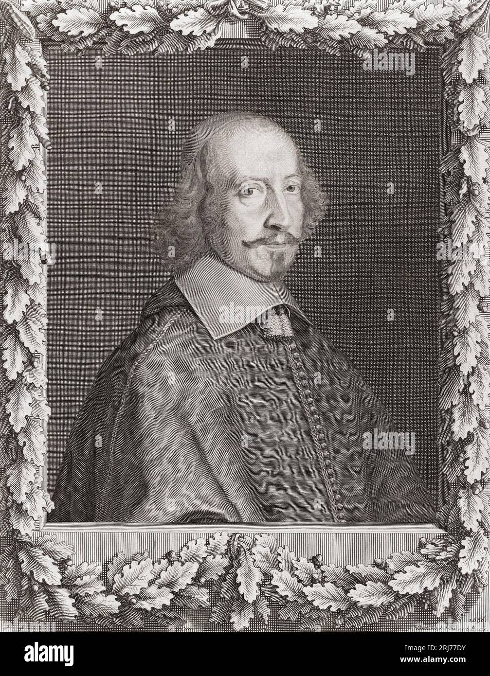 Le cardinal Jules Raymond Mazarin, 1e duc de Rethel, Mayenne et Nevers, 1602 – 1661, né Giulio Raimondo Mazzarini ou Mazarini. Cardinal, diplomate et homme politique italien. D'après une gravure de Robert Nanteuil. Banque D'Images