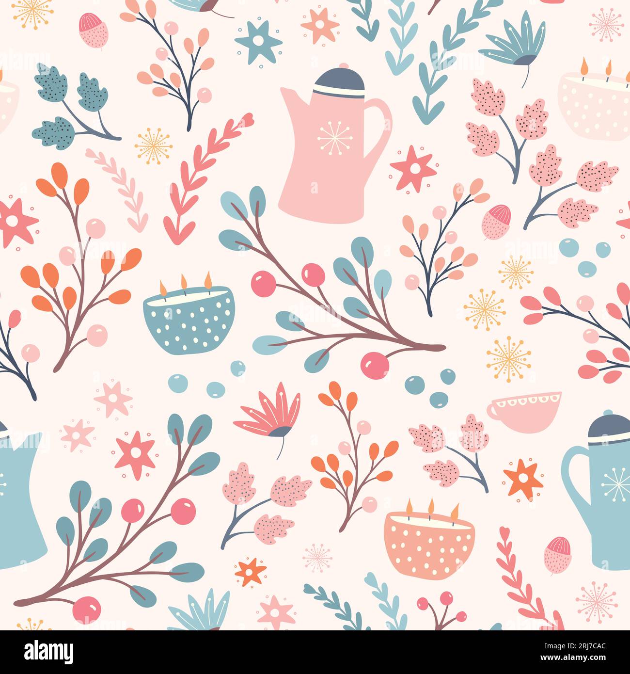 Design de motif automne et hiver hygge. Ressource de répétition sans couture vectorielle mignonne et confortable. Illustration de Vecteur