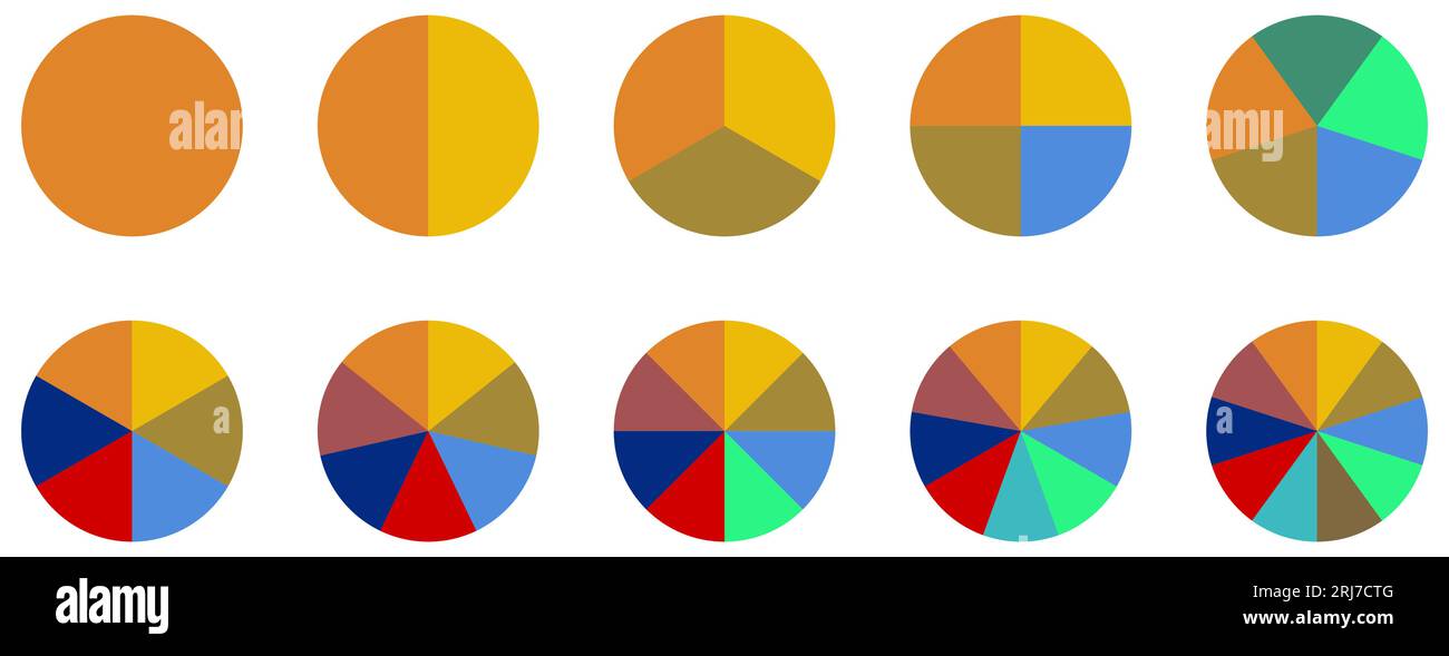 Collection d'icônes de diagramme circulaire. Diagramme coloré avec 10 sections. Illustration vectorielle isolée sur fond blanc Illustration de Vecteur