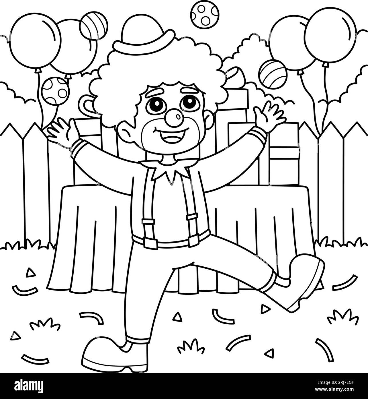 Page de coloriage de clown d'anniversaire pour les enfants Illustration de Vecteur