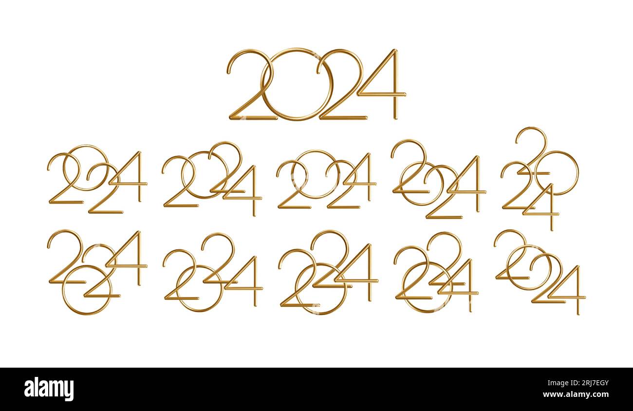 Numéro d'or 2024 bonne année. En-tête du calendrier, vœux, cartes de vœux bonne année 2024. Illustration réaliste vectorielle 3d EPS10 Illustration de Vecteur