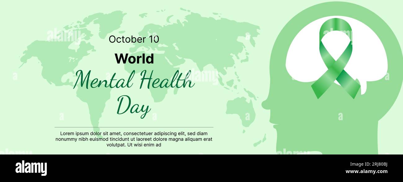 Conception de vecteur de bannière de la journée mondiale de la santé mentale avec fond de carte du monde Illustration de Vecteur