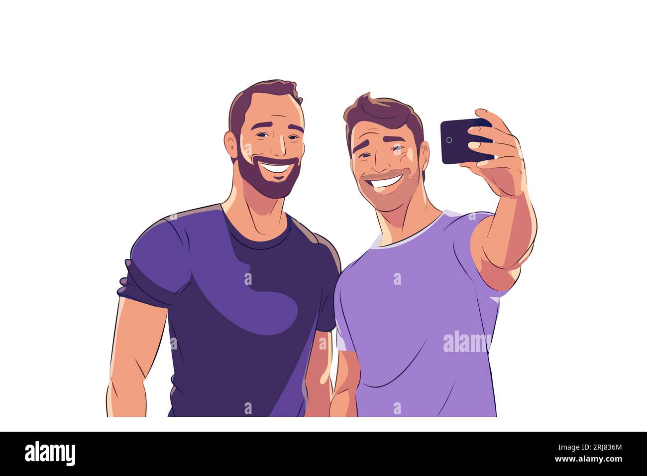 Illustration rapprochée de style dessin animé d'un couple prenant un selfie ensemble. Illustration de Vecteur