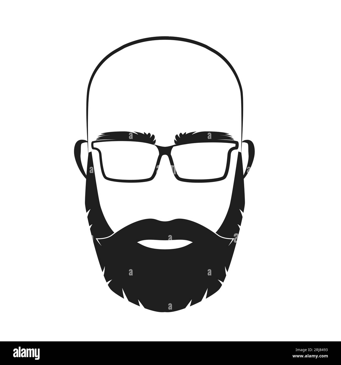 Barbier à tête chauve. Homme barbu avec logo de lunettes, illustration vectorielle emblème de coiffeur Illustration de Vecteur