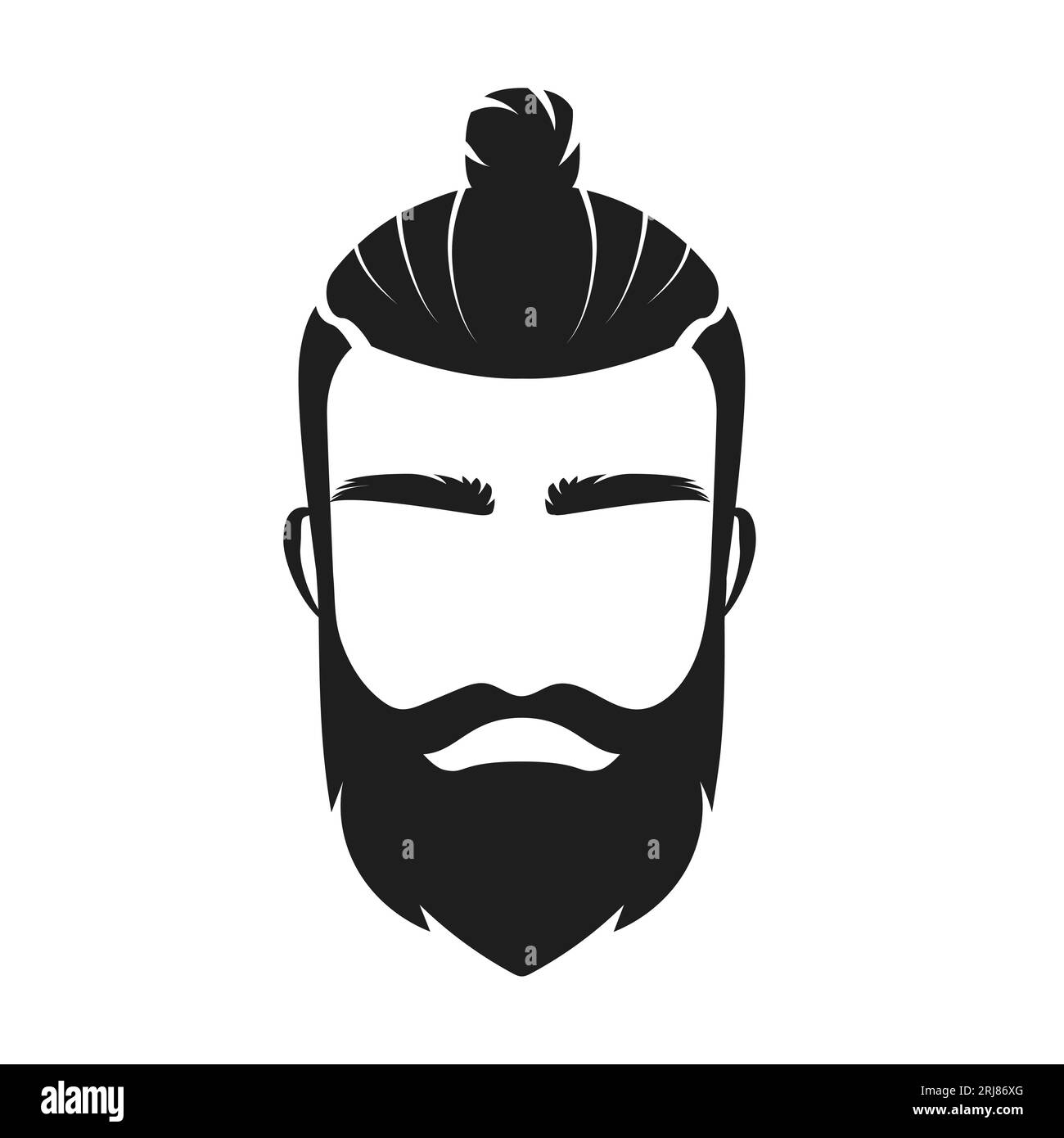 Salon de coiffure à visage de hipster. Logo d'homme barbu, illustration vectorielle d'emblème de coupe de cheveux hipster Illustration de Vecteur