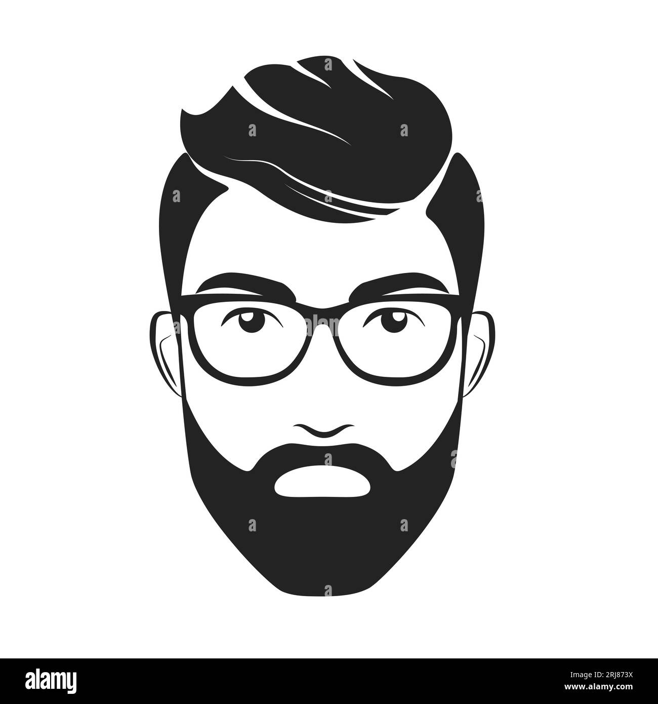 Homme chef barbier. Logo de coupe de cheveux masculin élégant, visage masculin avec illustration vectorielle d'étiquette de lunettes Illustration de Vecteur