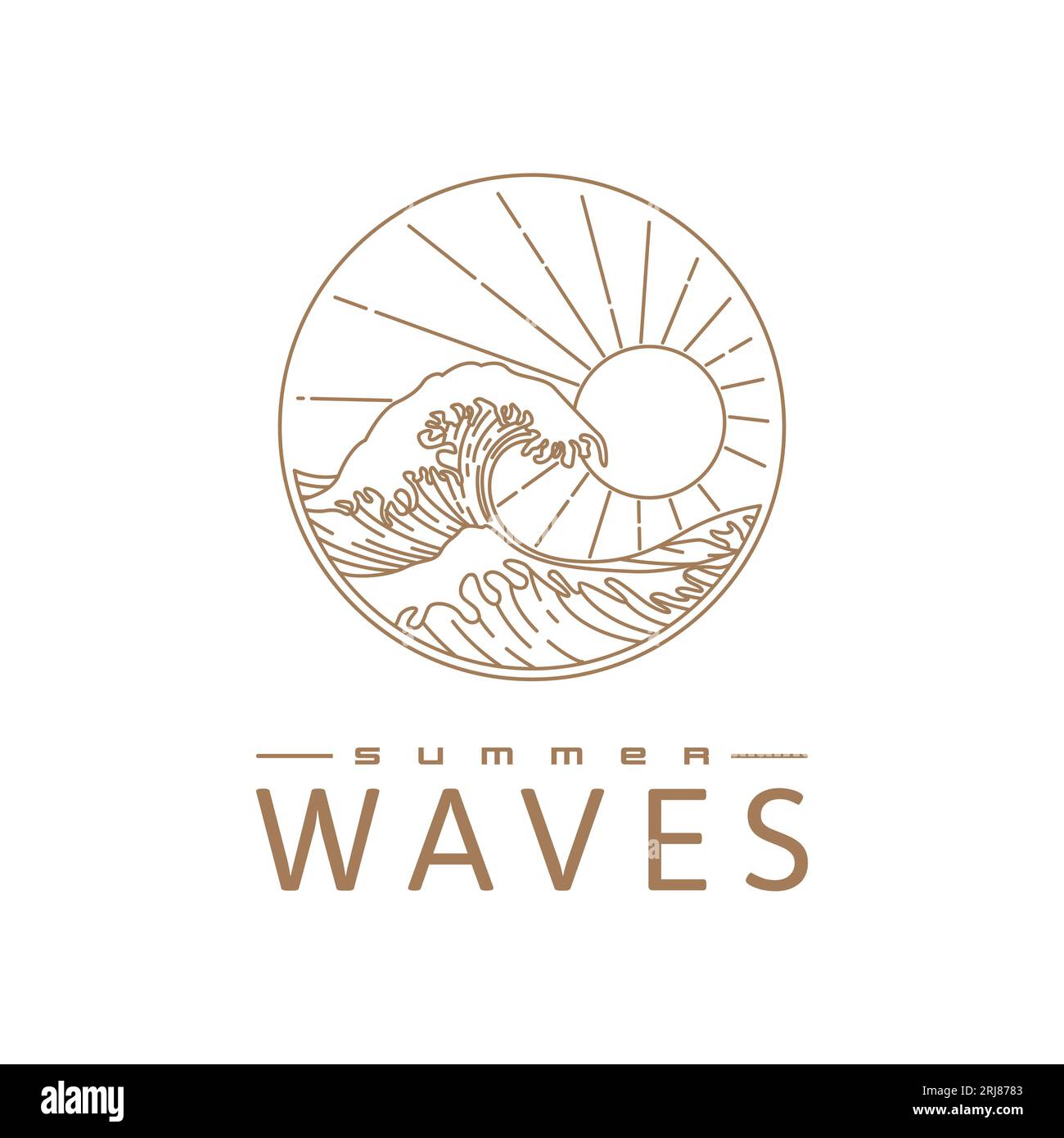 logo d'illustration de grande vague d'océan pour station, hôtel, ou plage, symbole de plage d'été de style art de ligne Illustration de Vecteur