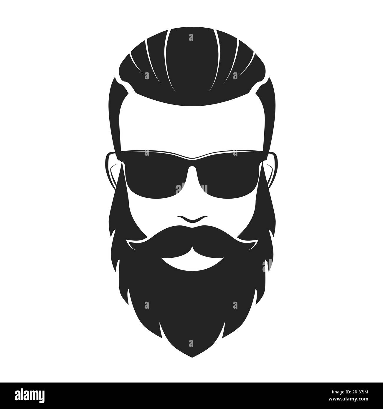 Tête de hipster avec lunettes de soleil Barbershop logo. Illustration vectorielle d'emblème de coiffeur élégant Illustration de Vecteur