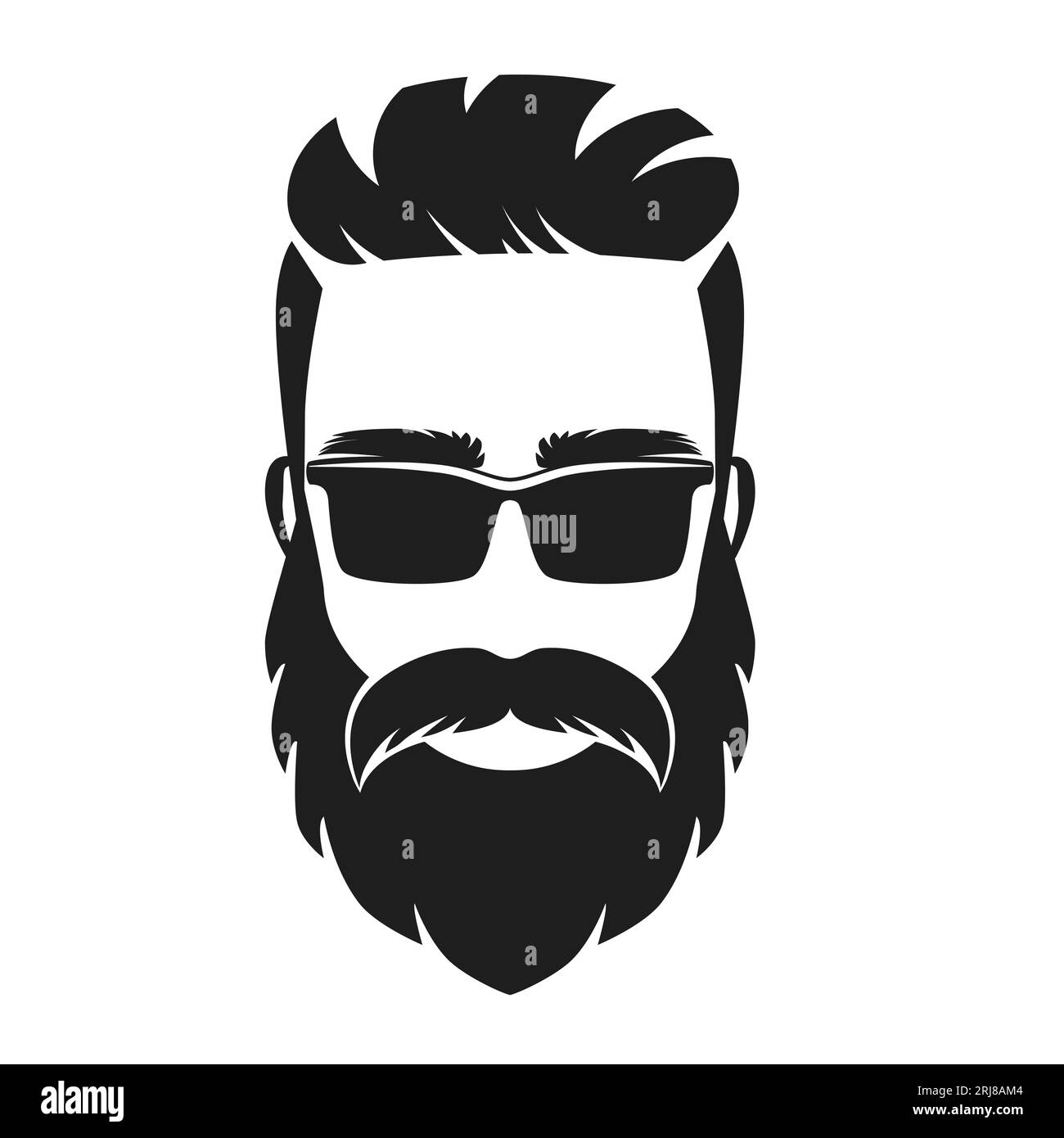 Salon de coiffure à tête de hipster. Homme cool avec illustration vectorielle de logo de coupe de cheveux tendance Illustration de Vecteur