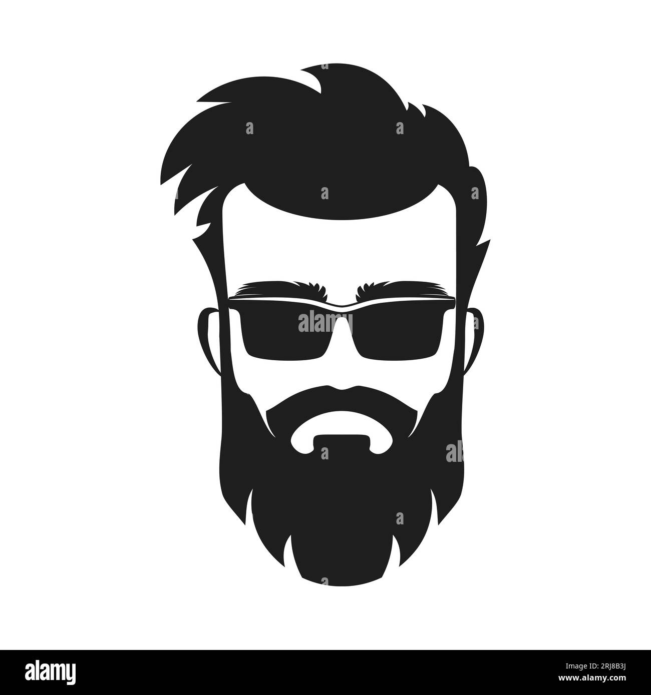 Homme barbu avec lunettes de soleil Barbershop. Logo de coiffeur, illustration vectorielle d'emblème de coupe de cheveux élégante Illustration de Vecteur