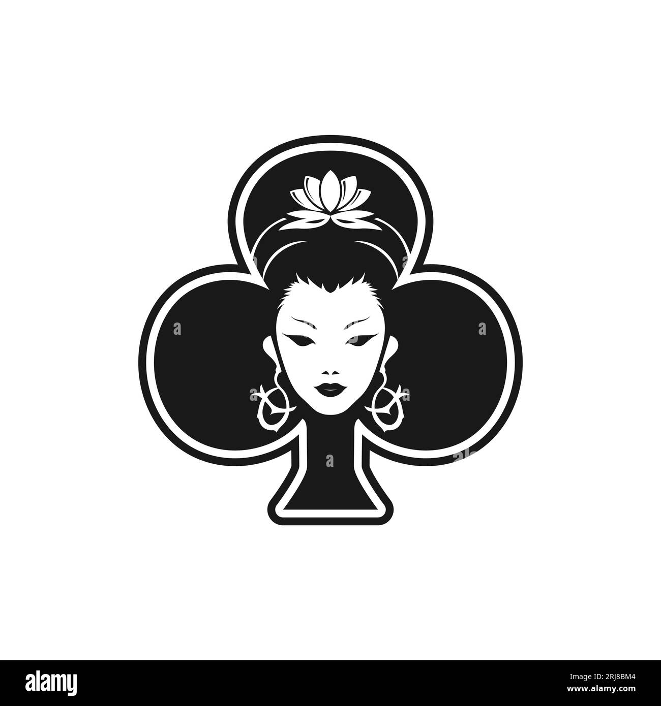 Belle face Geisha de Clubs Card Poker Card logo, Geisha face dans les Clubs cartes à jouer Symbol Vector Design Illustration de Vecteur