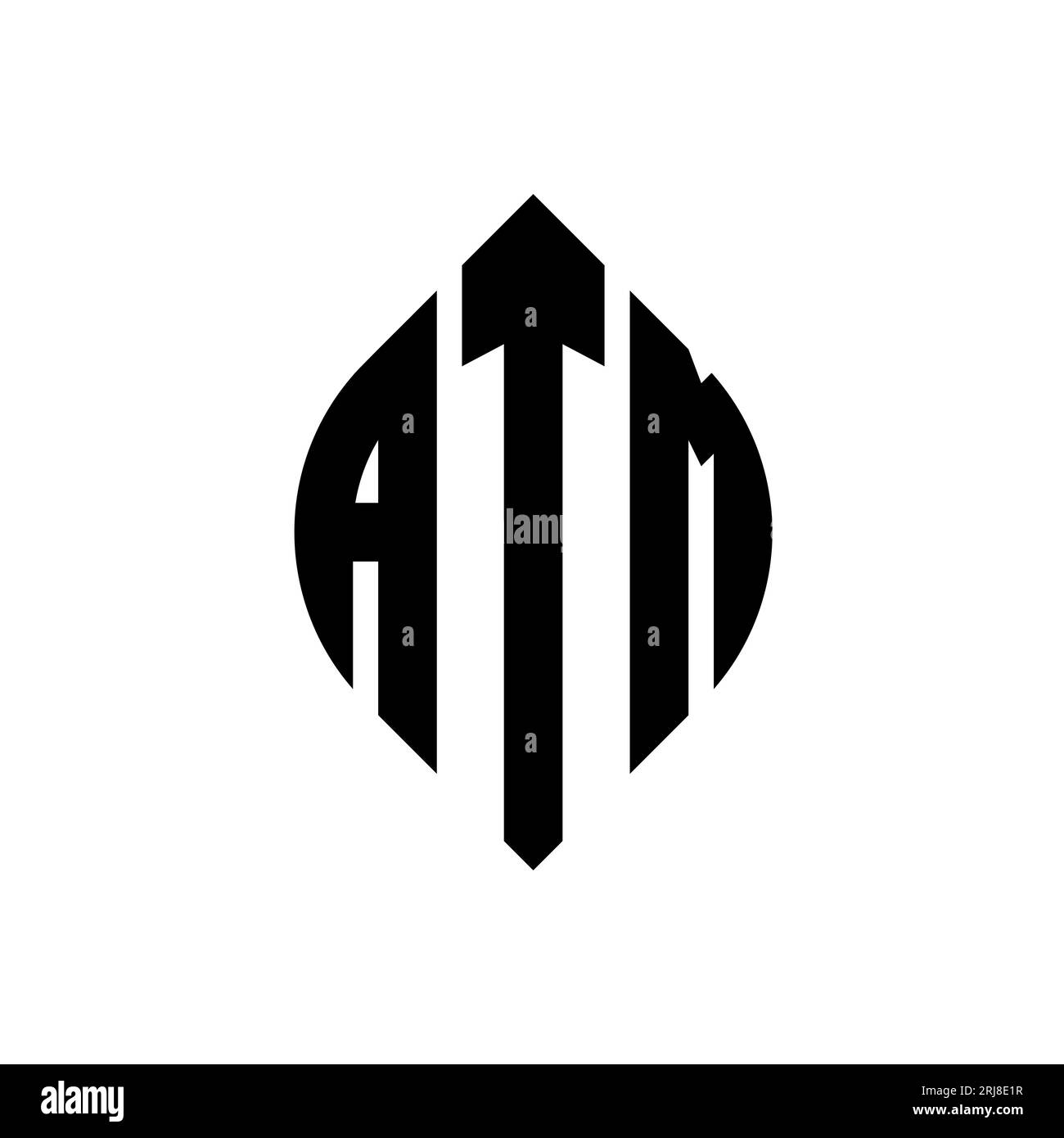 Logo de lettre cercle ATM avec forme de cercle et d'ellipse. Lettres elliptiques ATM avec style typographique. Les trois initiales forment un logo circulaire. Ci ATM Illustration de Vecteur