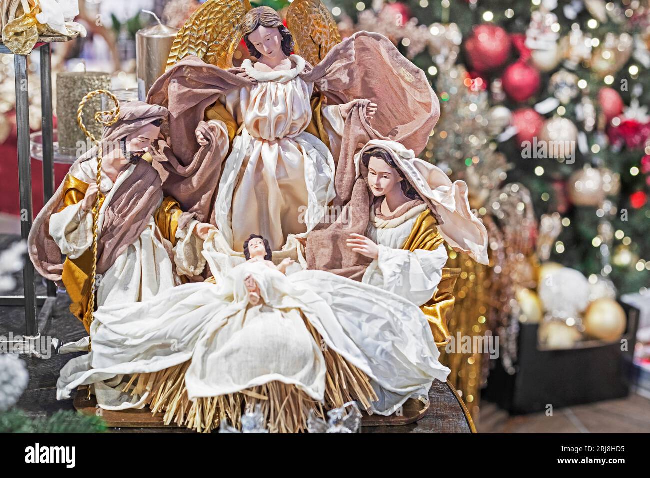 Scène de Noël à partir de figurines de la naissance du petit Jésus. Noël Banque D'Images