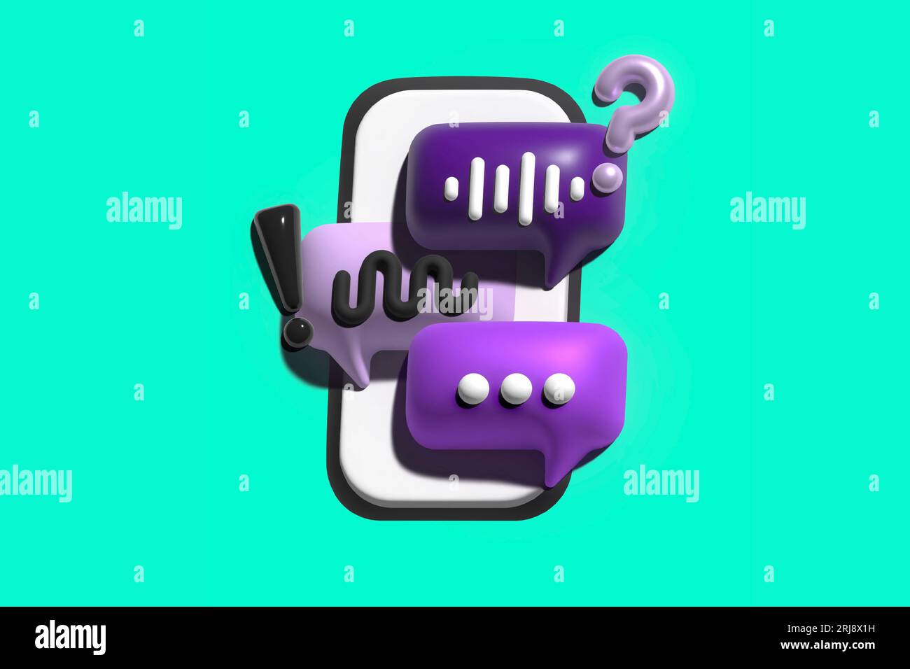 Concept de communication de chat texte, messagerie SMS illustration 3D. Banque D'Images
