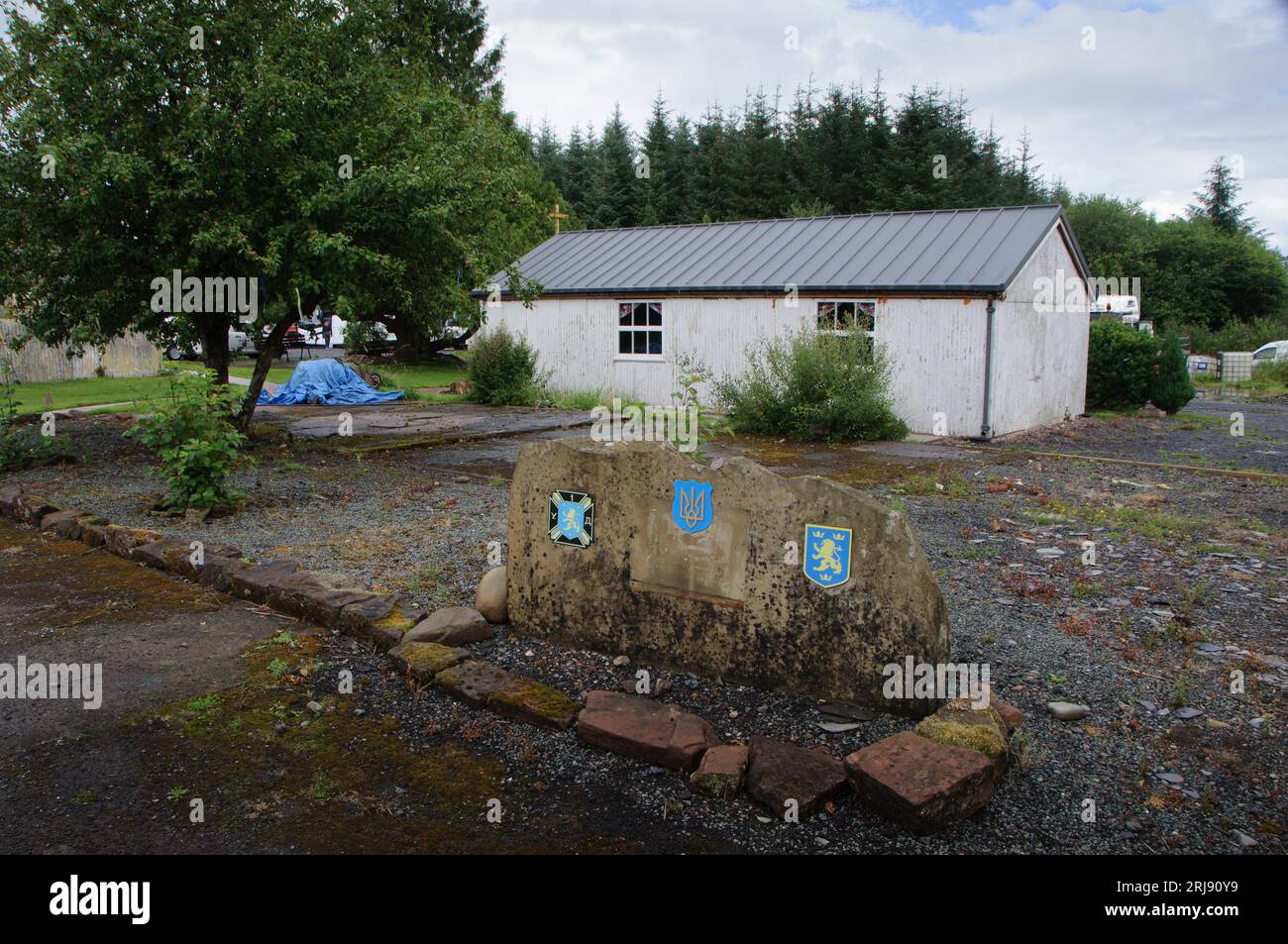 Hallmuir Chapelle ukrainienne construite par des membres de la Waffen SS galicienne secrètement logée dans un camp de prisonniers de guerre près de Lockerbie en Écosse après la Seconde Guerre mondiale Banque D'Images