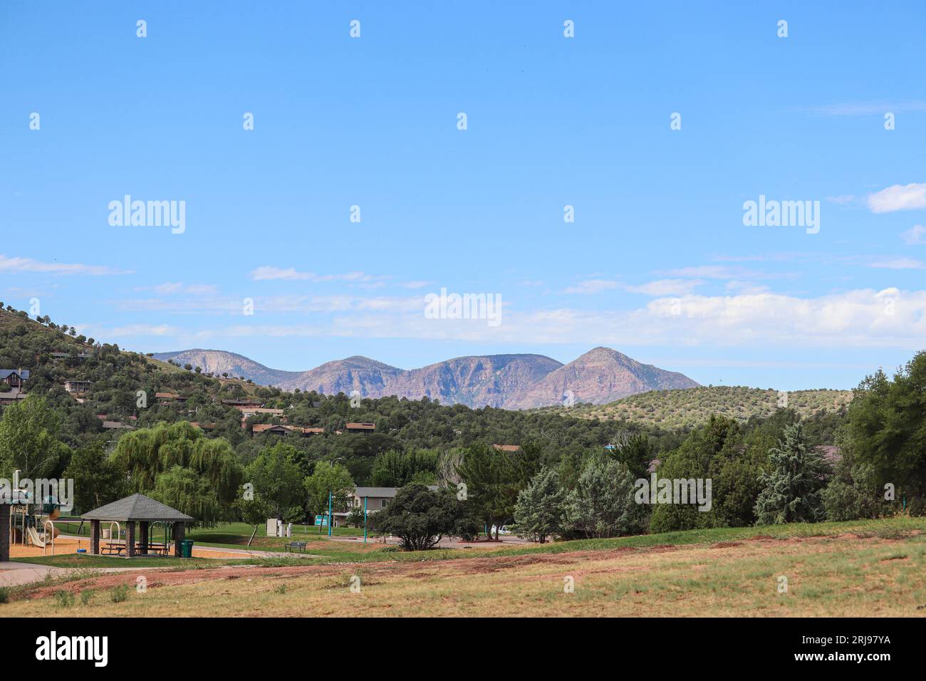 Vue sur le flanc de la montagne depuis Green Valley Park à Payson, Arizona. Banque D'Images