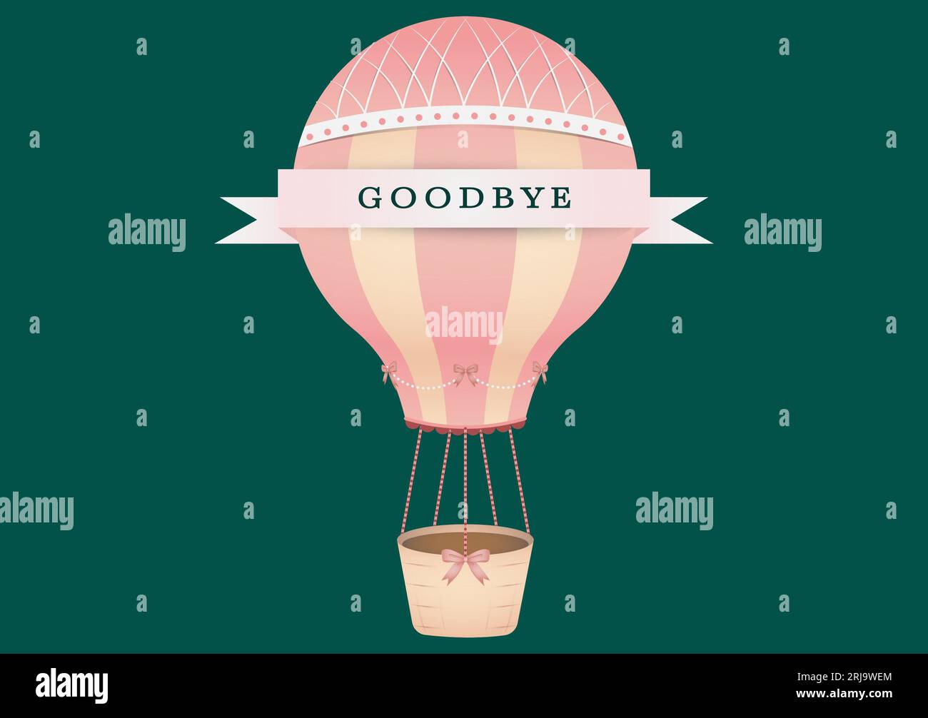 Illustration de montgolfière avec texte d'adieu sur fond vert, espace de copie Banque D'Images