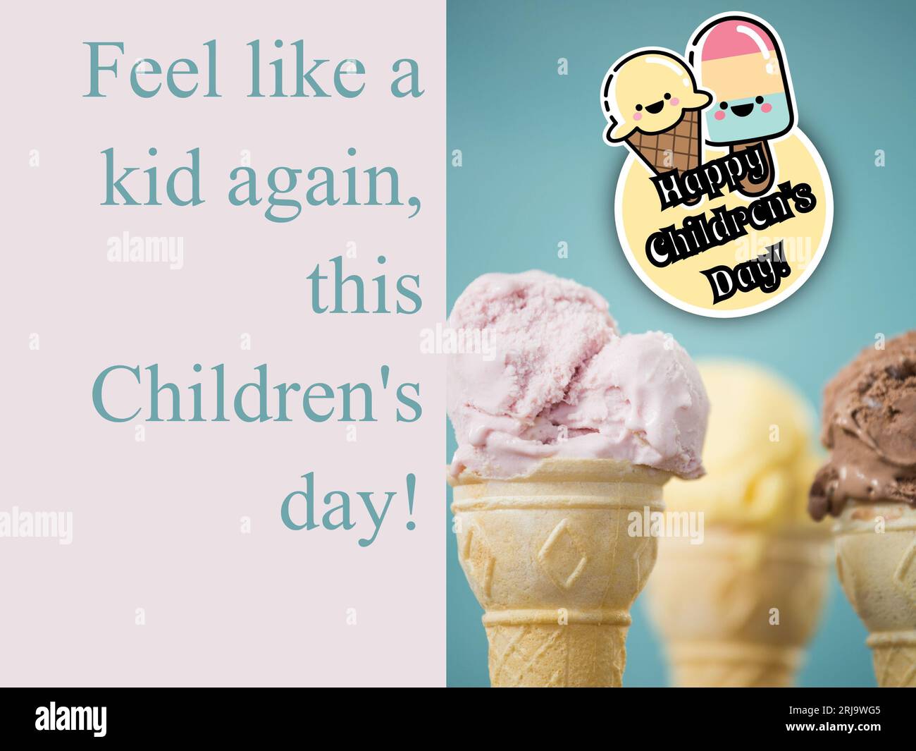 Composition de se sentir comme un enfant à nouveau, ce texte de jour pour enfants et crème glacée Banque D'Images