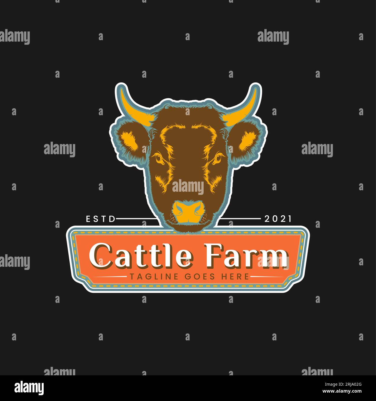 Cow Angus Bison Buffalo Farm logo avec Angus Cow Head Icon Design inspiration Illustration de Vecteur