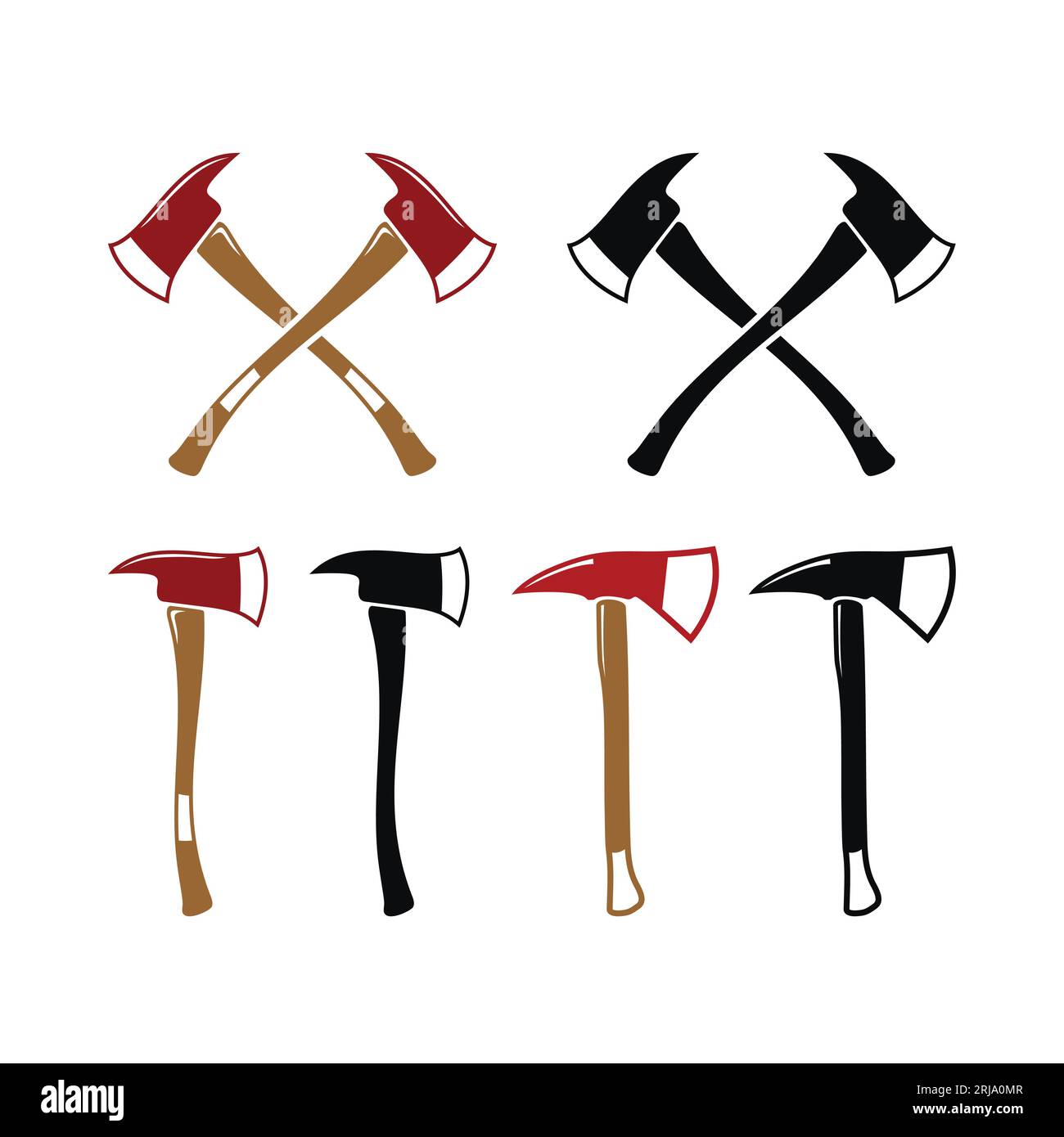 Cross axe, logo de collection de haches en bois Lumberjack Firefighter Illustration de Vecteur