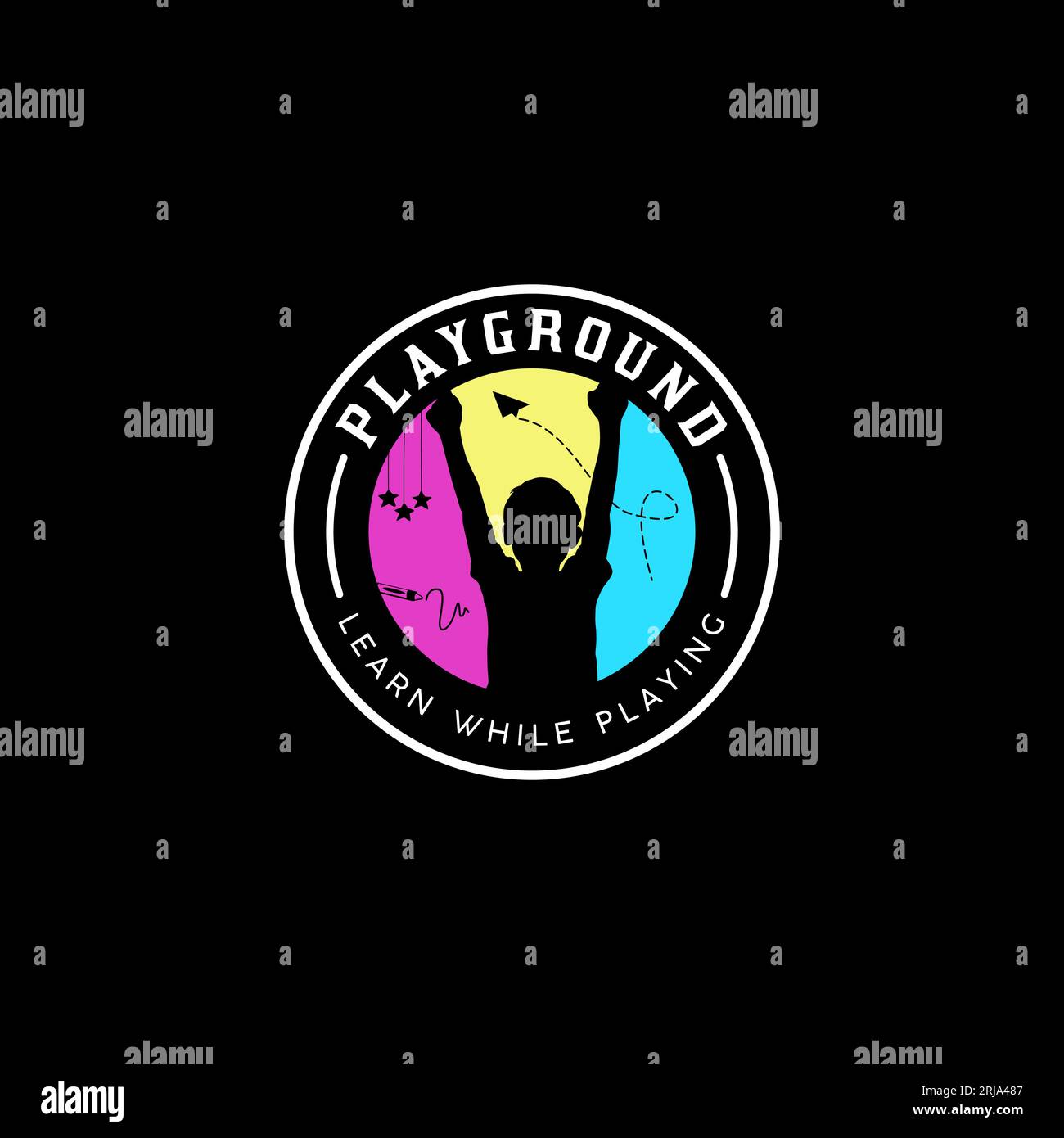 Logo coloré Playground Kindergarten Label Illustration de Vecteur